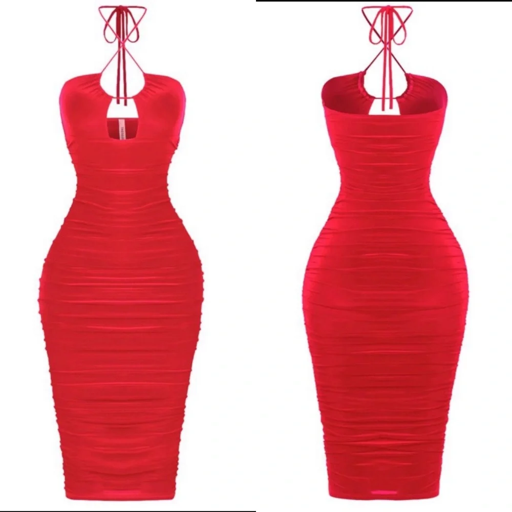 NEW Women’s Sexy MIDI dress RED - Picture 2 of 3